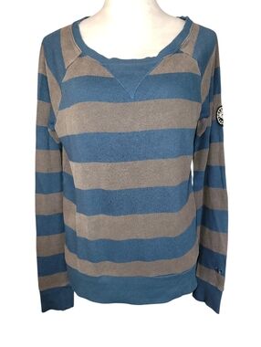 Roxy Teal & Gray Striped Pullover Round Neck Long Sleeve Sweater Size XL